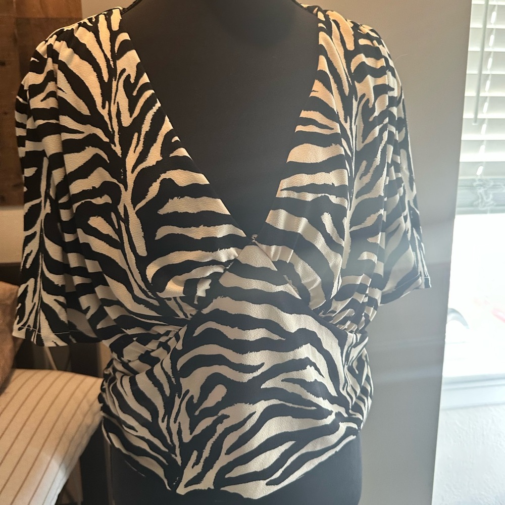 H&M Black and White Zebra Print Wrap Blouse
